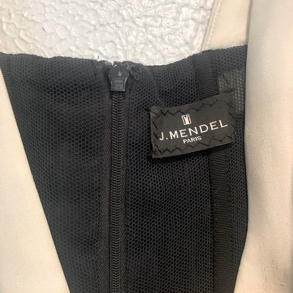 J. MENDEL Black and White Tux Floor Length Plunge Gown Piano Dress Peplum Waist - Picture 7 of 8